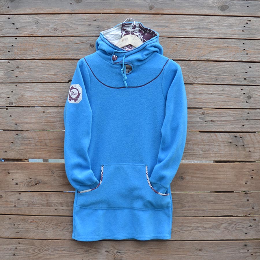 Front Women's hoody dress, size 8 in turquoise and natural