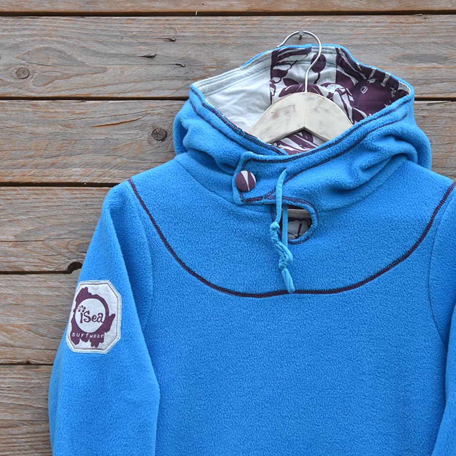 Close up Women's hoody dress, size 8 in turquoise and natural