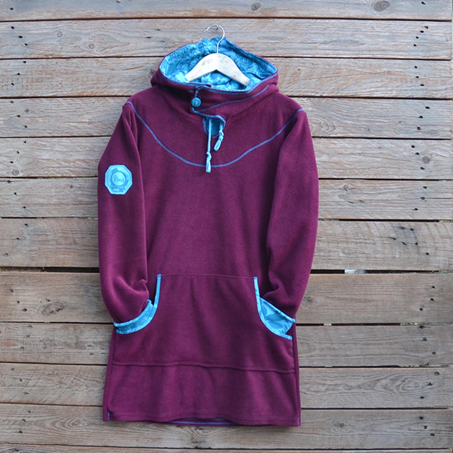 Front Hoody dress in plum/turquoise - size 14