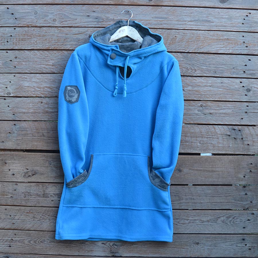 Front Hoody dress in turquoise/dark grey - size 14