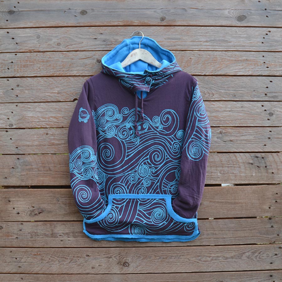 Front Women's reversible hoody in turquoise/plum - size 8
