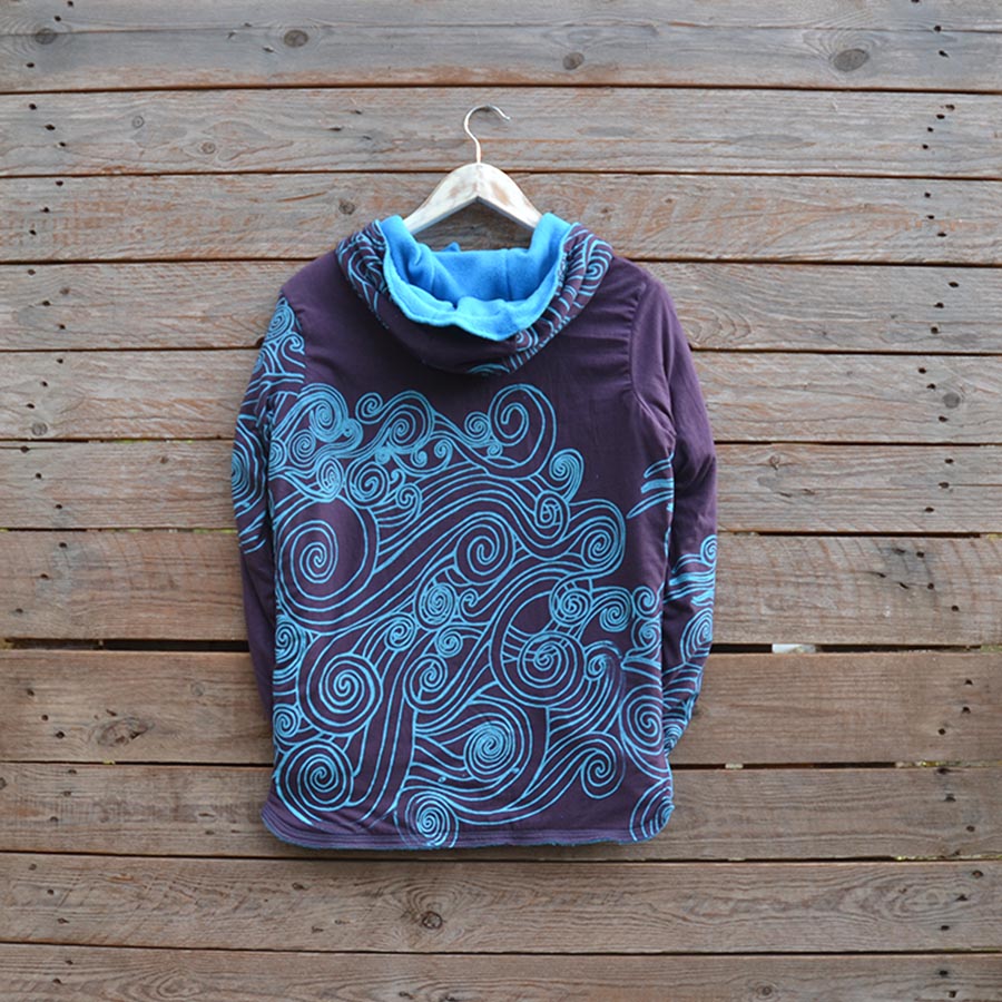 Back Women's reversible hoody in turquoise/plum - size 8