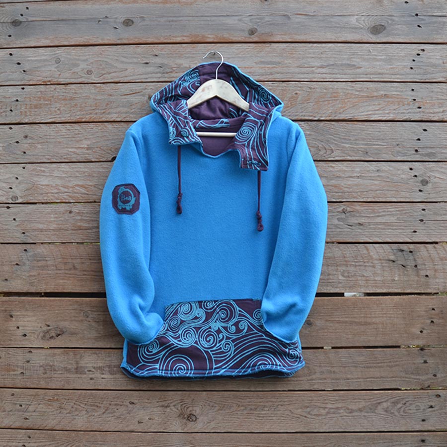 Front fleece Women's reversible hoody in turquoise/plum - size 8