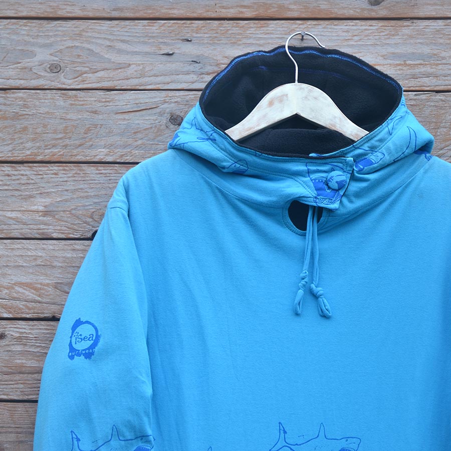 Jersey close up Men's reversible hoody in black/turquoise