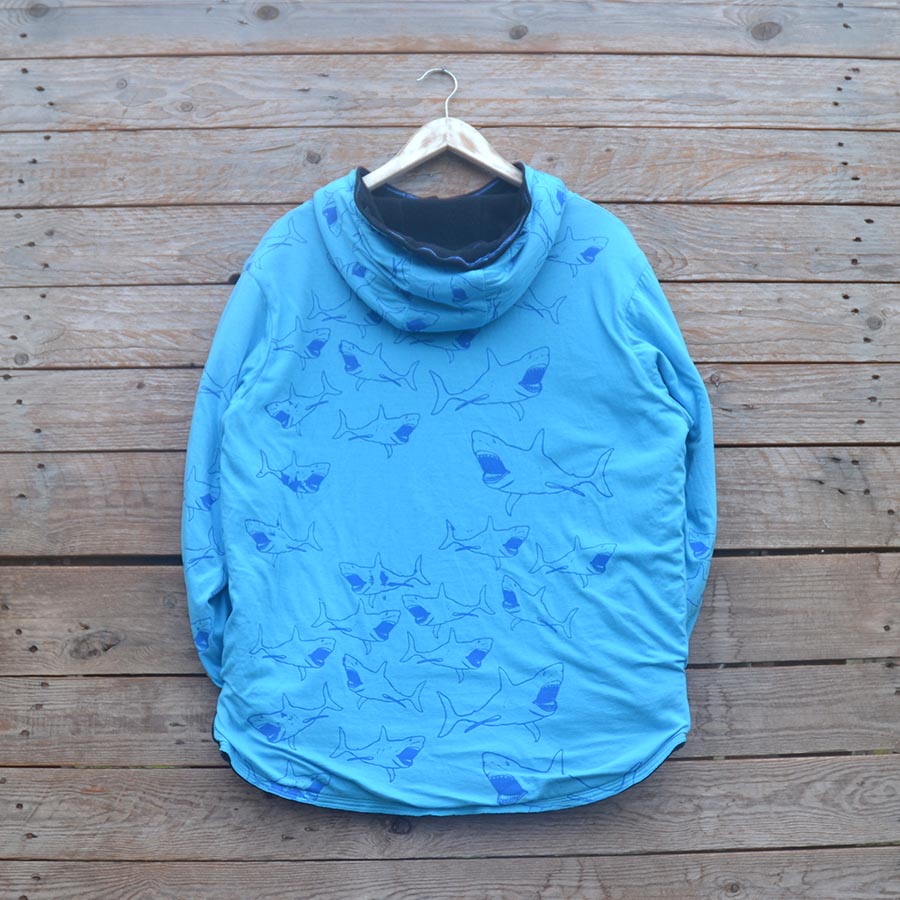 Jersey back Men's reversible hoody in black/turquoise
