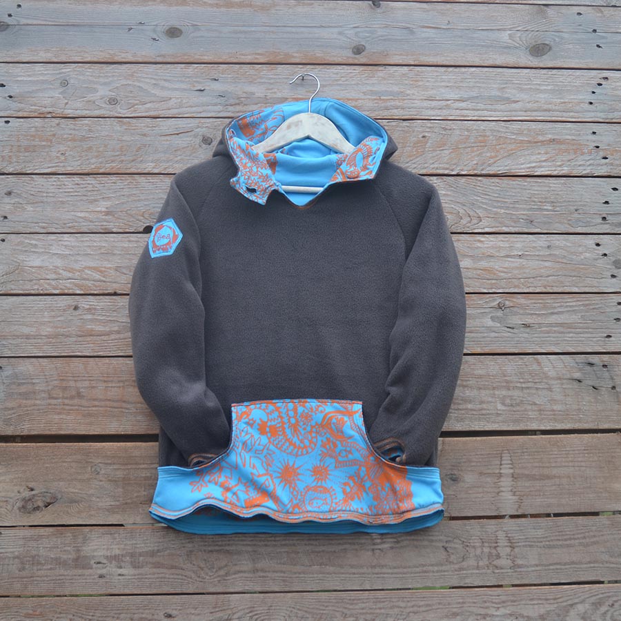 Fleece front Kid's reversible in dark grey/turquoise
