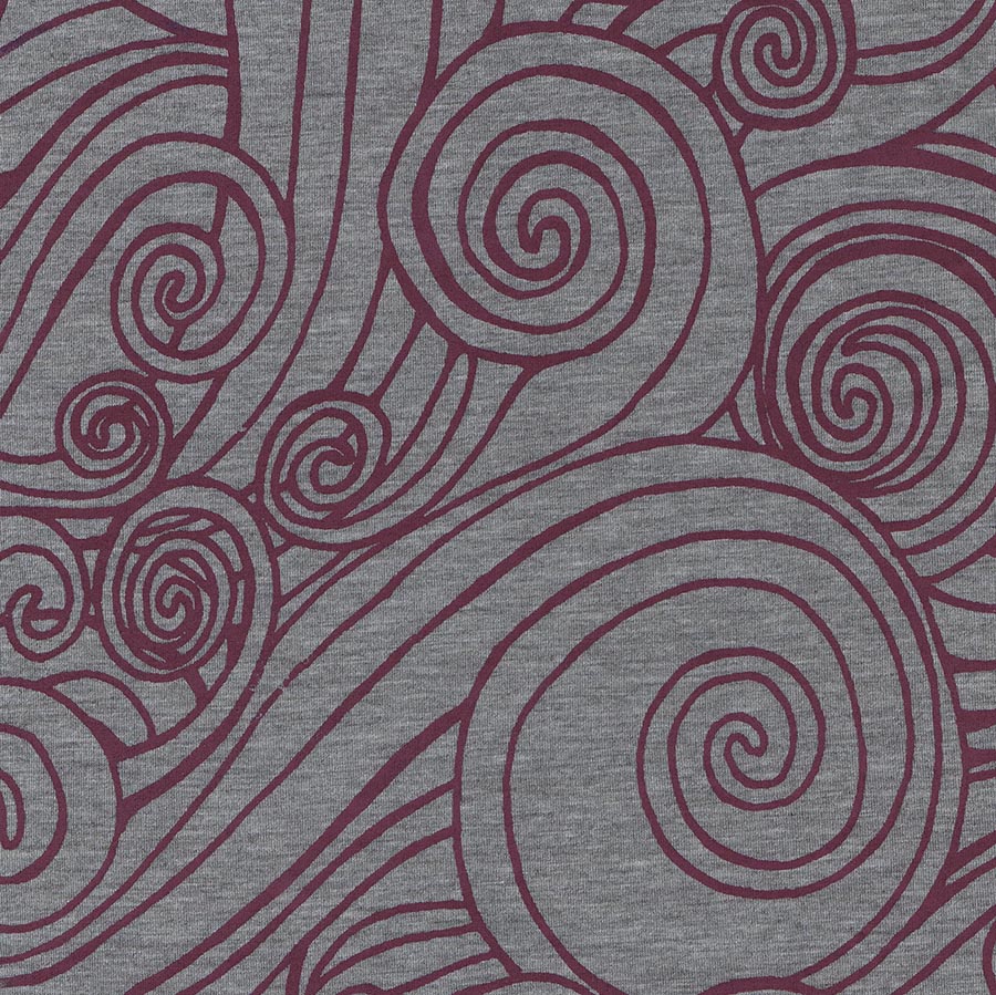 Light Grey/Plum Printed leggings in light grey with wave design in plum