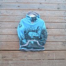 Kid's reversible hoody in light grey/turquoise