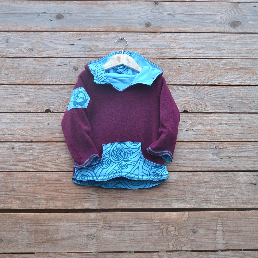 Fleece front Kid's reversible in plum/turquoise