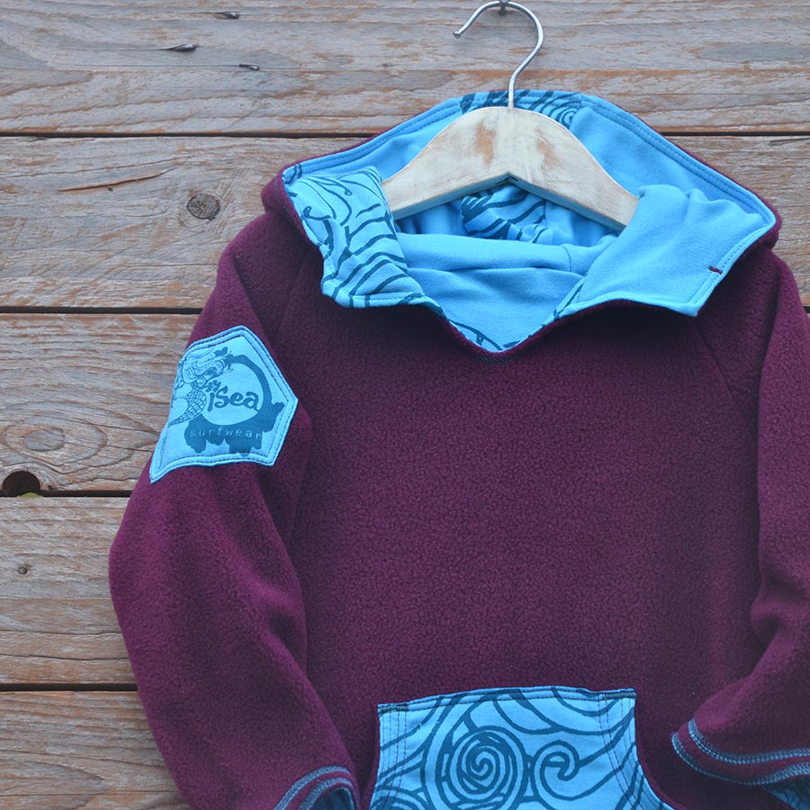 Fleece close up Kid's reversible in plum/turquoise