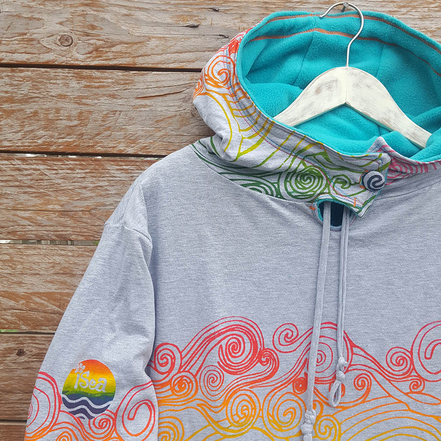 Close up reversible hoody in marl grey/jade