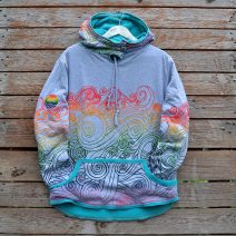 reversible hoody in marl grey/jade