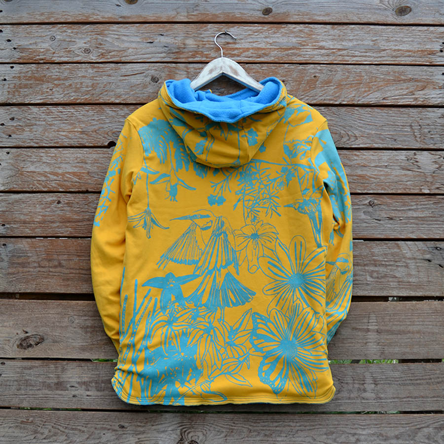 Turquoise/amber Women's reversible hoody in turquoise/amber