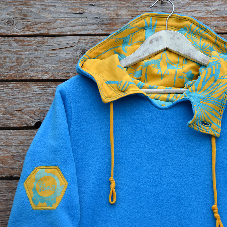 Turquoise/amber Women's reversible hoody in turquoise/amber