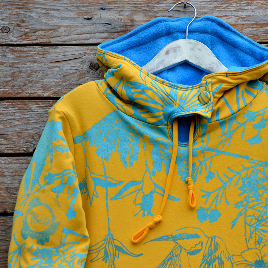 Turquoise/amber Women's reversible hoody in turquoise/amber