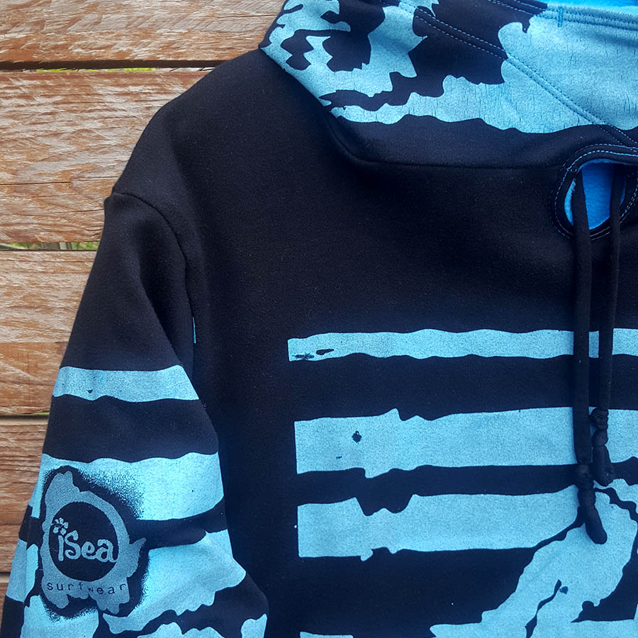 Turquoise- black Men's reversible hoody in turquoise/black