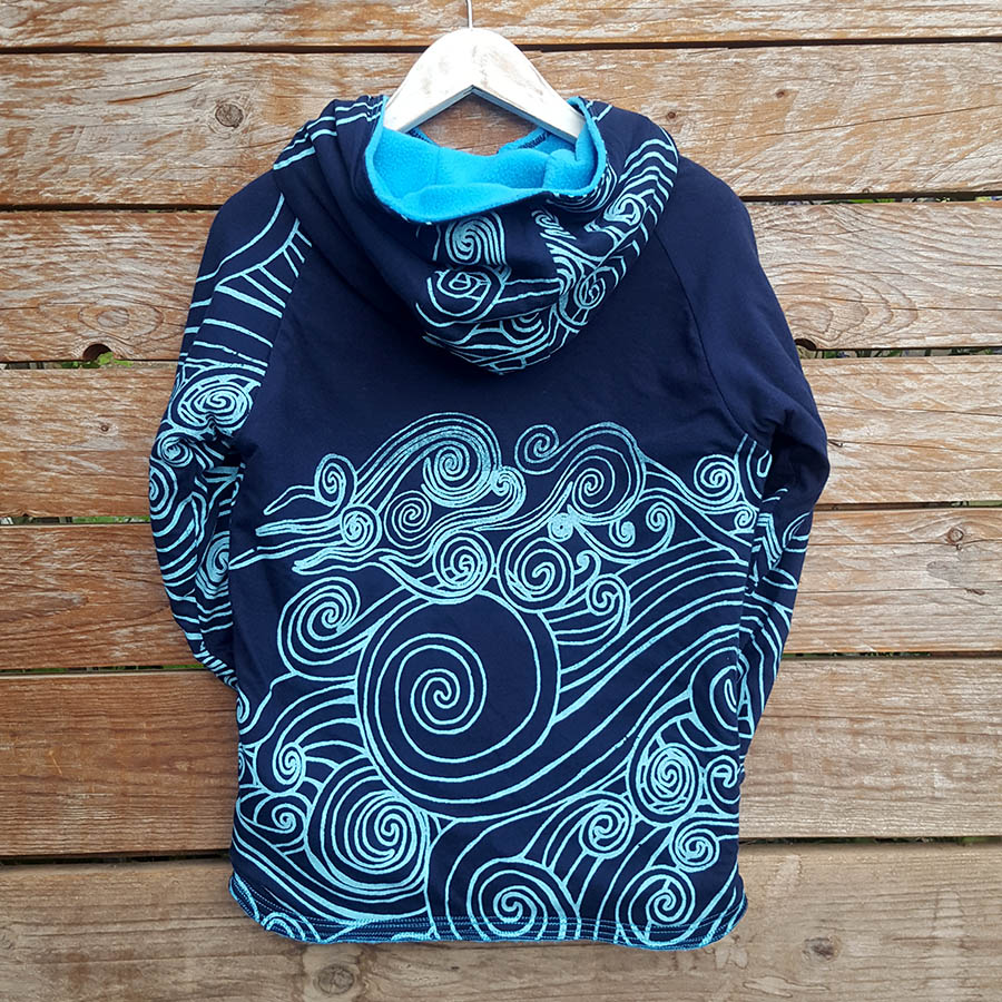 Kid's reversible hoody in turquoise/navy - back Kid's reversible hoody in turquoise/navy - back