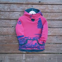 Kid's reversible hoody in teal/cerise - front