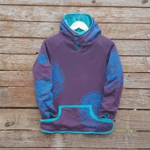 Kid's reversible hoody in jade/plum - front