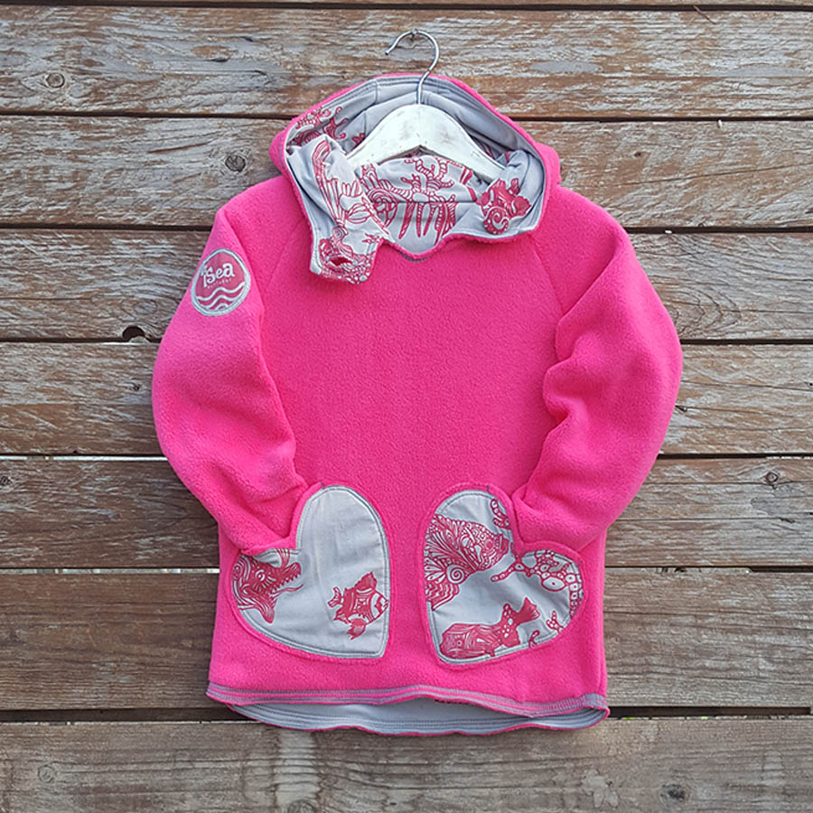 Kid's reversible hoody in sugar pink/light grey - Fleece front Kid's reversible hoody in sugar pink/light grey - fleece front