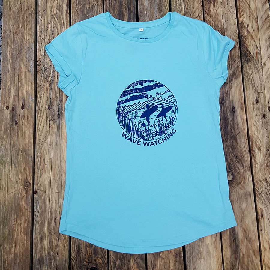 Women's organic t-shirt in aqua - wave watching Women's organic t-shirt in aqua - wave watching