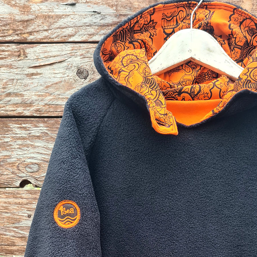 Black orange closeup Kid's reversible hoody black and orange