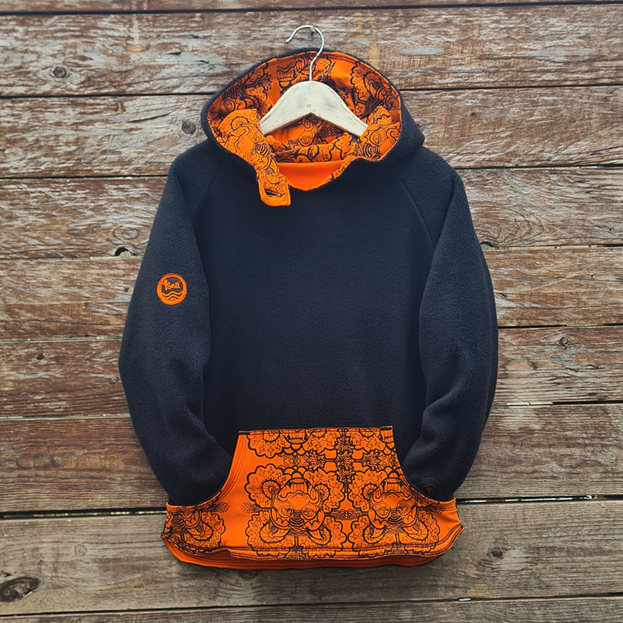 Black orange fleece front Kid's reversible hoody black and orange