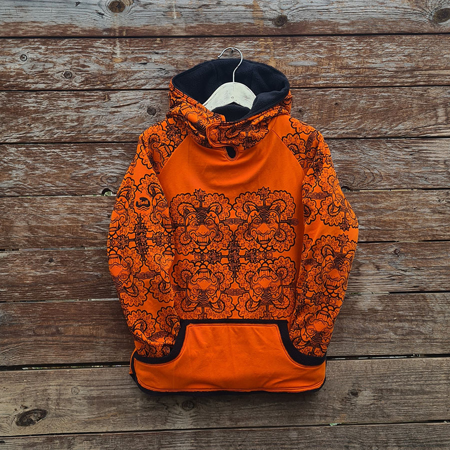 orange black front Kid's reversible hoody black and orange